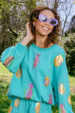 Aqua & Neon Beetle All Over Sweatshirt