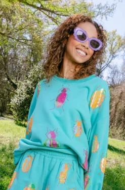 Aqua & Neon Beetle All Over Sweatshirt