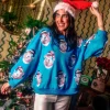 Aqua Blue Santa Hat Snowman In Flamingo Float Sweatshirt
