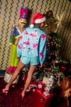 Aqua Flamingo In Santa Hats Sweatshirt