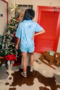 Aqua Multi Candy Cane Pajama Top