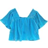 Aqua Pleat Flutter Top