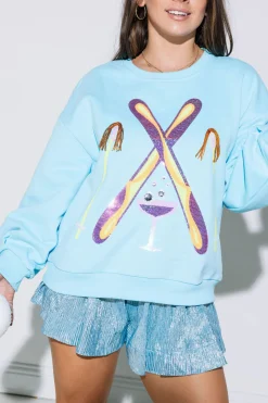 Aqua Rhinestone Crossing Ski & Cocktail Sweatshirt