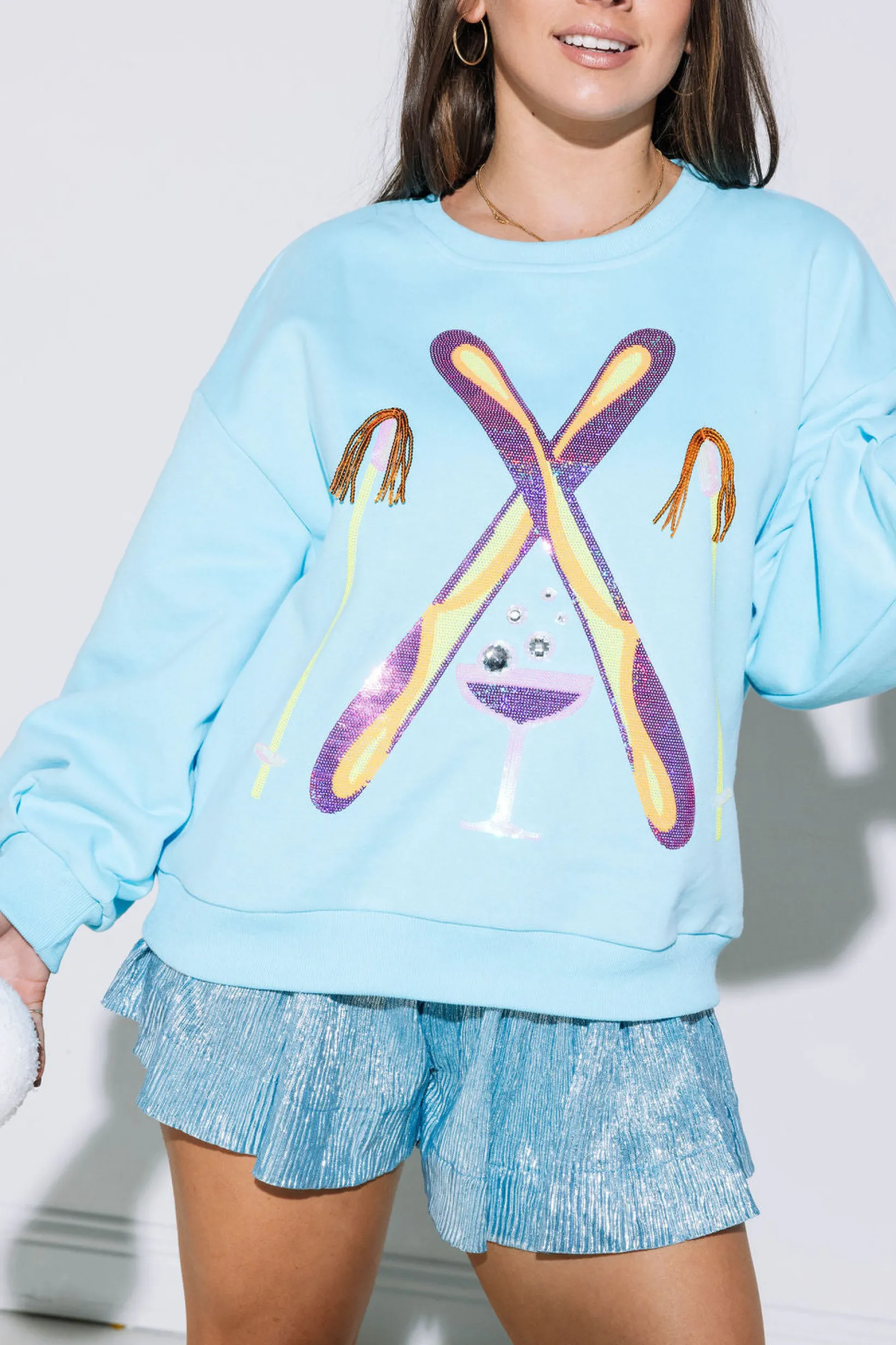 Aqua Rhinestone Crossing Ski & Cocktail Sweatshirt