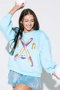 Aqua Rhinestone Crossing Ski & Cocktail Sweatshirt