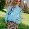 Aqua Scattered Pizza Icon Sweatshirt