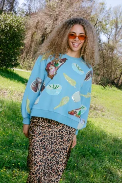 Aqua Scattered Pizza Icon Sweatshirt