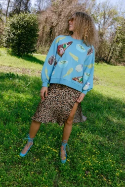 Aqua Scattered Pizza Icon Sweatshirt