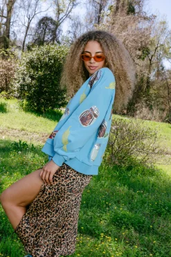 Aqua Scattered Pizza Icon Sweatshirt