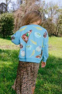 Aqua Scattered Pizza Icon Sweatshirt