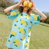 Aqua Sequin Poof Sleeve Lemon Dress
