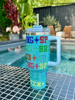 Aqua Spring Break Queen Rhinestone Tumbler