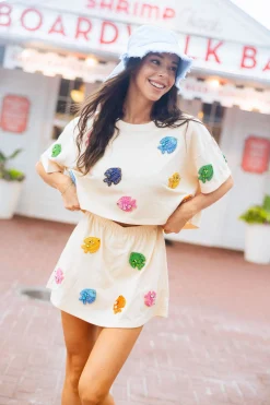 Beige Beaded Fish Skort