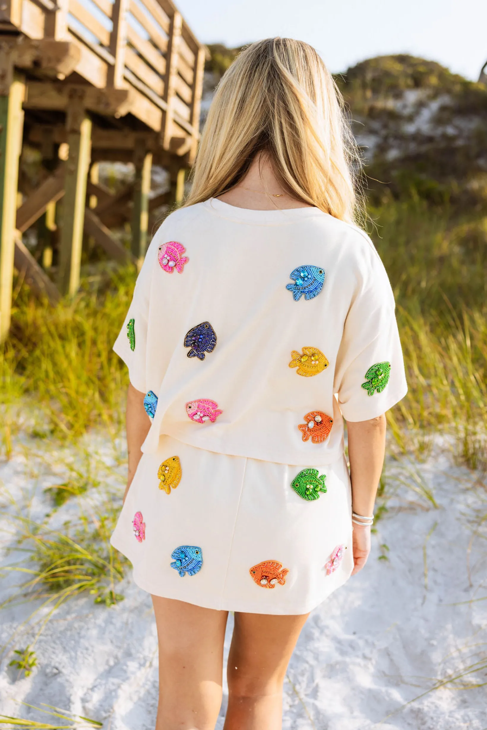 Beige Beaded Fish Skort