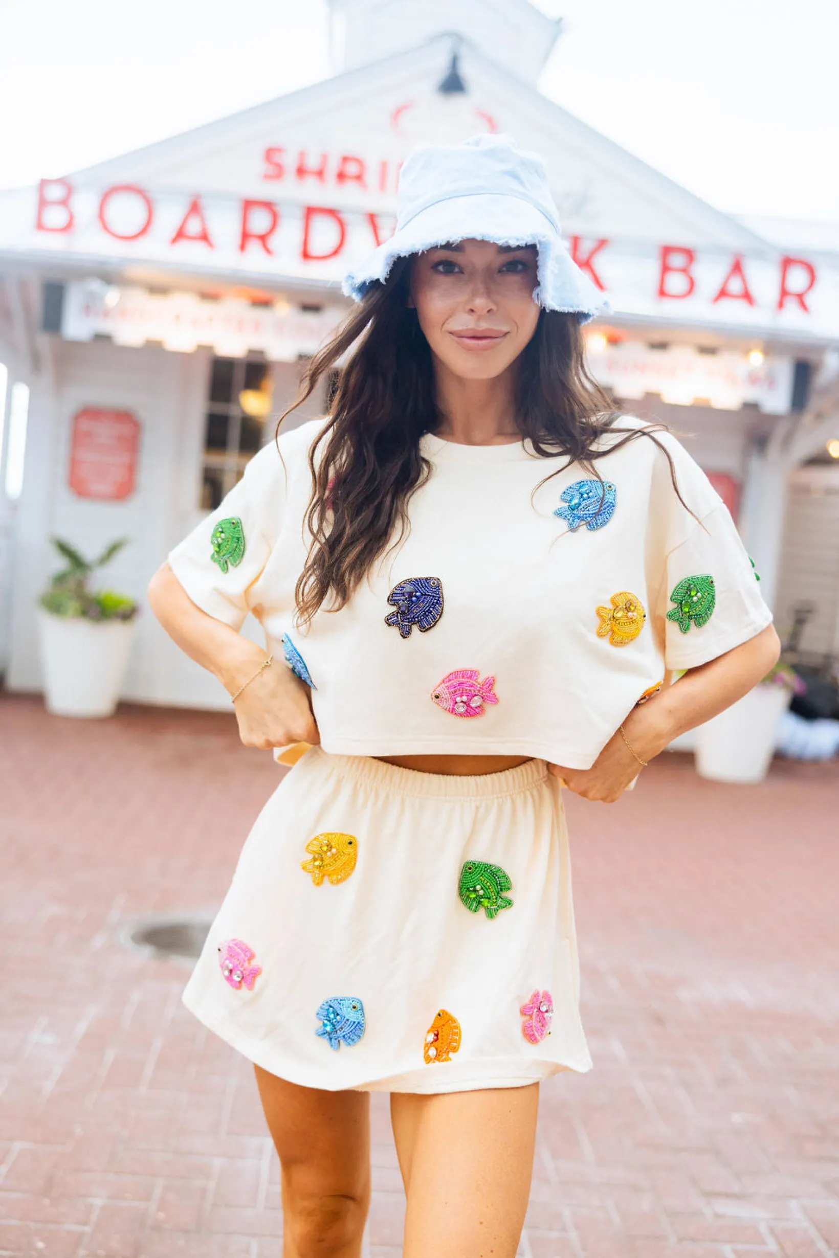 Beige Beaded Fish Skort