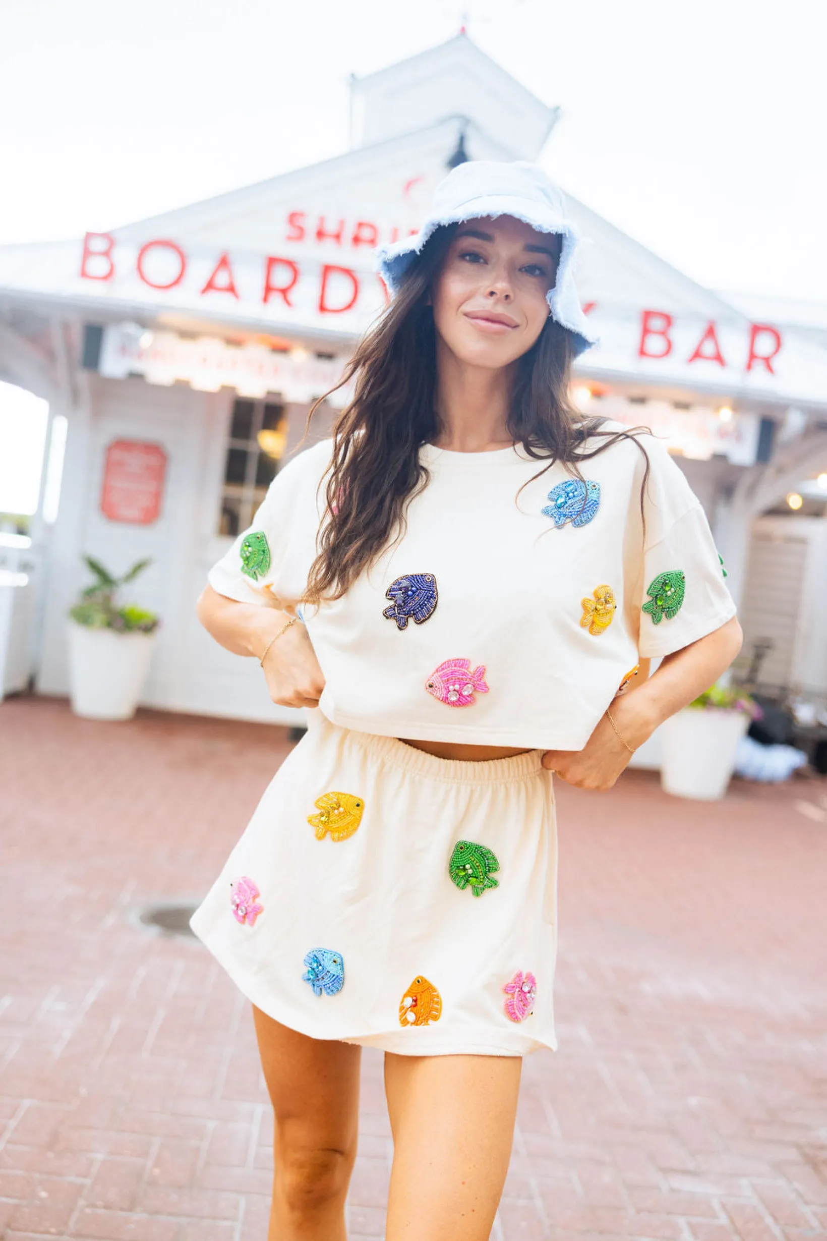 Beige Beaded Fish Skort