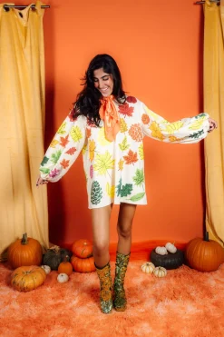 Beige Fall Leaves Dress