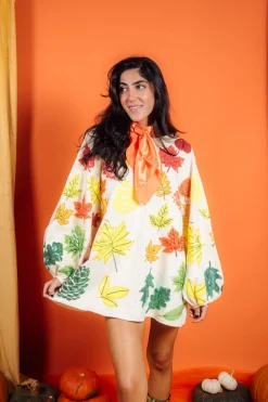 Beige Fall Leaves Dress