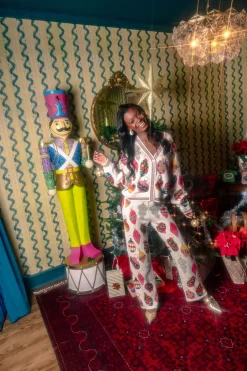 Beige Multi Ornament Knit Pants