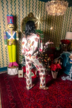 Beige Multi Ornament Knit Pants