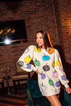 Beige Multi Pumpkin Sweatshirt Dress
