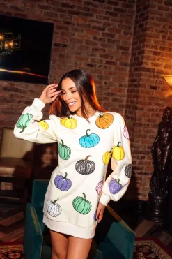 Beige Multi Pumpkin Sweatshirt Dress