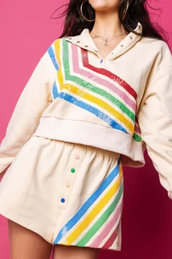 Beige Multi Stripe Henley Short