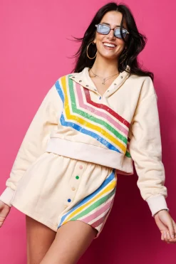 Beige Multi Stripe Henley Short