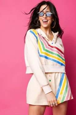 Beige Multi Stripe Henley Short