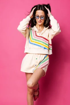 Beige Multi Stripe Henley Short