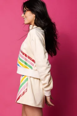 Beige Multi Stripe Henley Sweatshirt