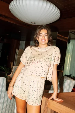 Beige Rainbow Rectangle Rhinestone Short