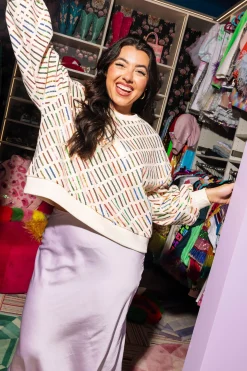 Beige Rainbow Stripe Sweatshirt