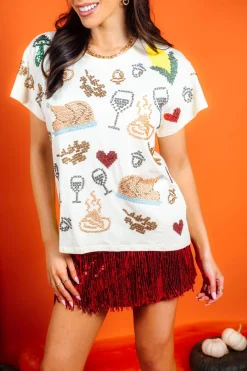 Beige Scattered Needlepoint Turkey Dinner Tee
