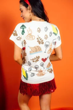 Beige Scattered Needlepoint Turkey Dinner Tee