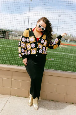 Black & Gold Checkered Baseball Cardigan