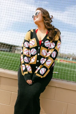 Black & Gold Checkered Baseball Cardigan