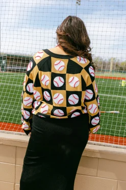 Black & Gold Checkered Baseball Cardigan