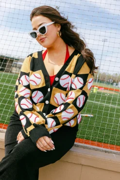 Black & Gold Checkered Baseball Cardigan
