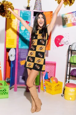 Black & Gold Football Checkered Dress