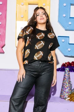 Black & Gold Rhinestone Lace Football Tee