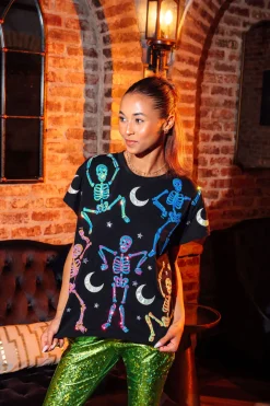 Black & Multi Dancing Skeleton Tee