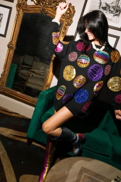 Black & Multi Disco Ball Sweatshirt Dress