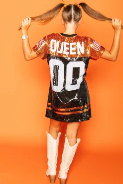 Black & Orange Full Sequin Jersey Dress