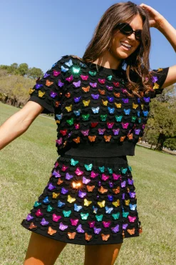 Black & Rainbow Butterfly Pailette Skirt