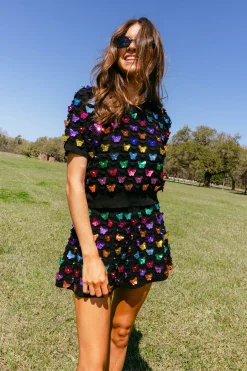 Black & Rainbow Butterfly Pailette Skirt