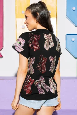 Black & Red Striped Bow Tee