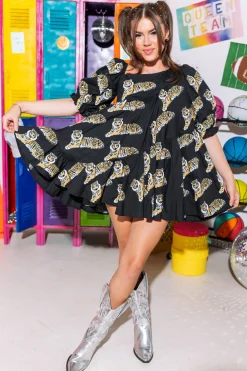 Black Asymmetrical Tiger Dress