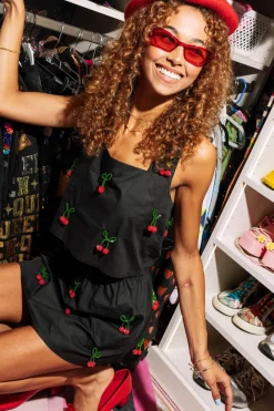 Black Beaded Cherry Cotton Tank