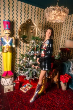 Black Blonde Haired Nutcracker Lady Shard Sequin Sleeve Cardigan